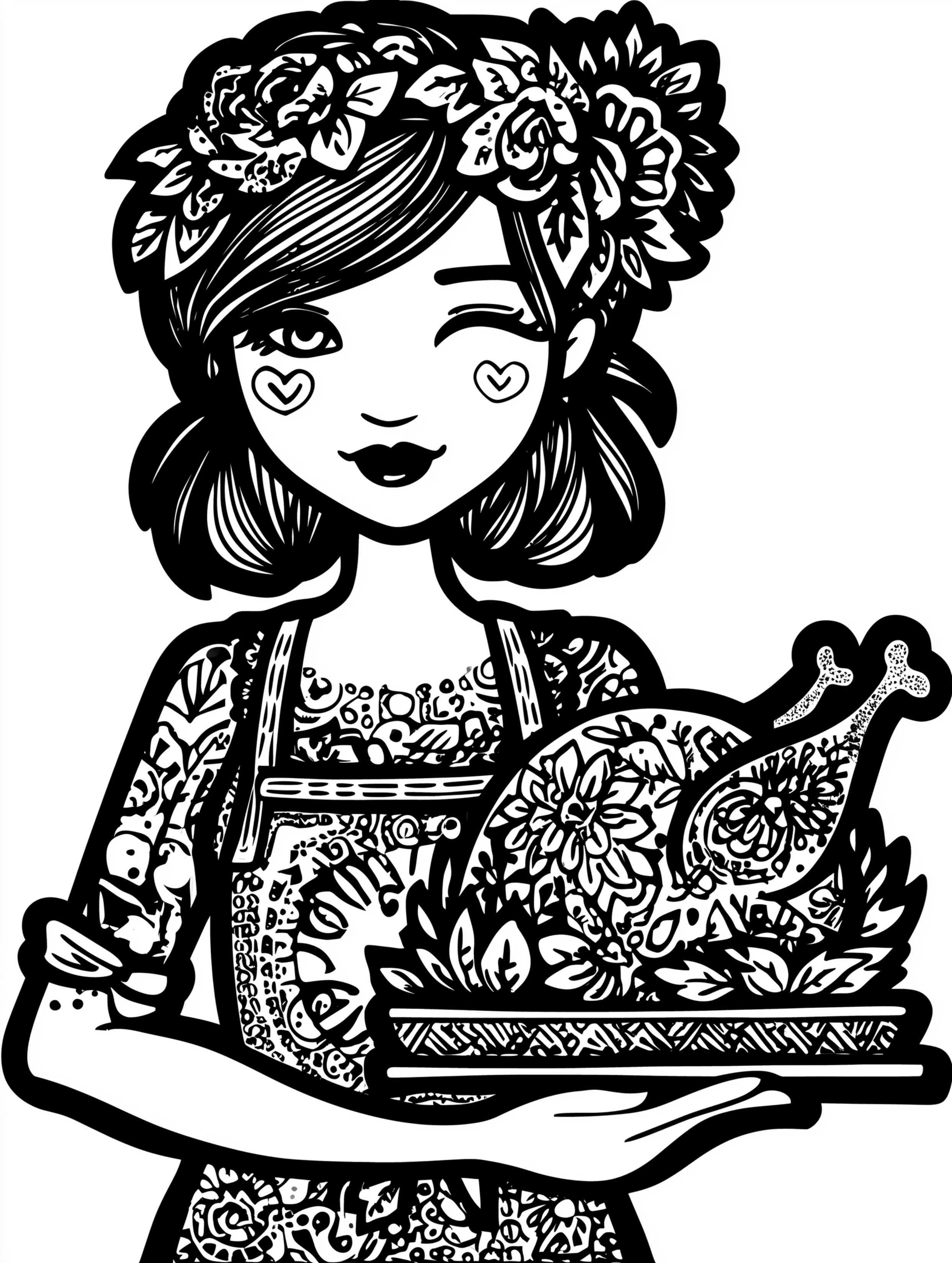 Free printable coloring page for your mom featuring heart cheeks mom serving turkey